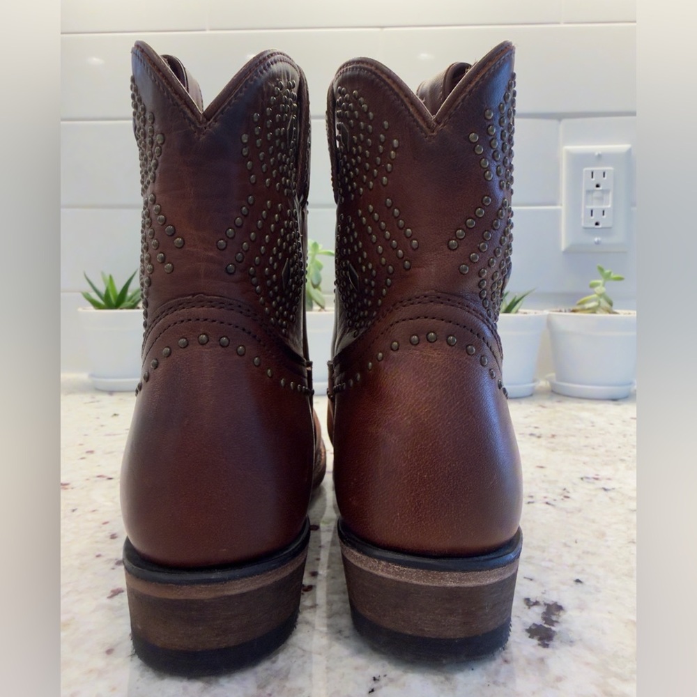 Frye Women’s Size 6 Brown Leather Studded Western Ankle Boots Cowboy - Picture 6 of 12